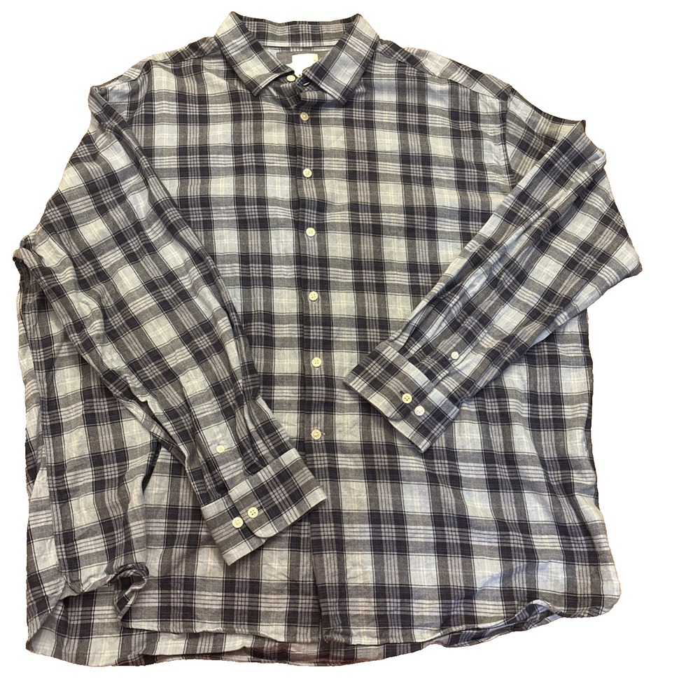 Joseph Abboud Shirt Men Size XXL Blue Plaid Check Cashmere Flannel Button Casual